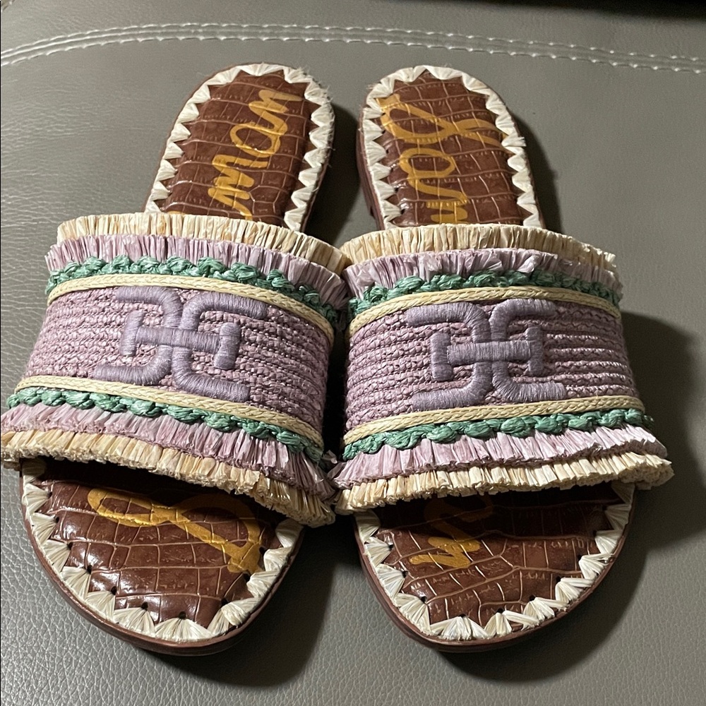 Sam Edelman Georgia Women's Lilac Raffia Slide Sandals - Picture 5 of 10